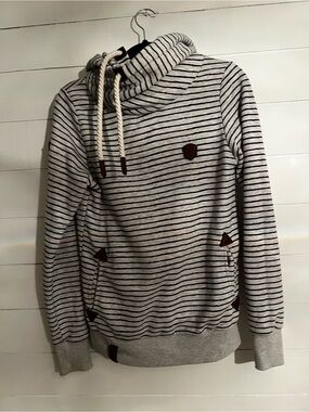 Striped Hooded Pullover Sweater - Gray/Black
